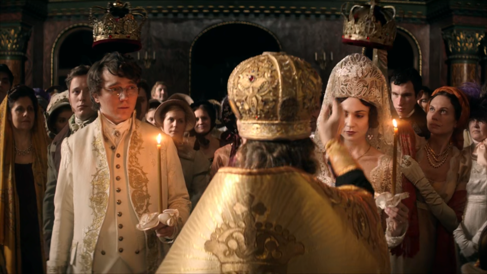 The Orthodox wedding ceremony and the bride’s kokoshnik (a traditional Russian headdress) as markers of style russe in the BBC miniseries War and Peace (2016).